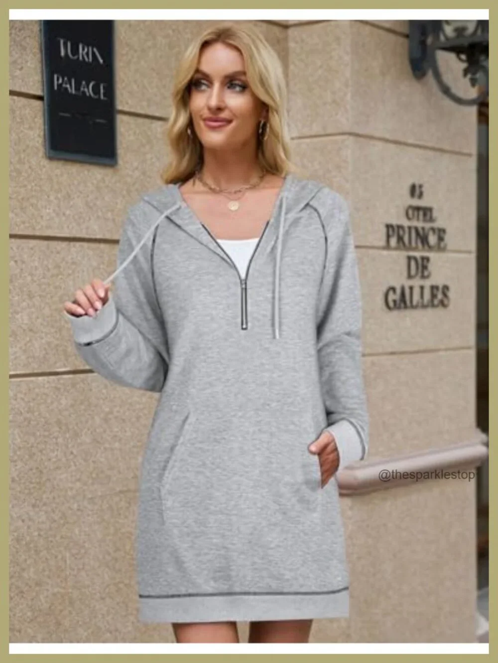 Women's Hoodie Dress Long Sleeve Half Zip Drawstring Tunic with Pocket